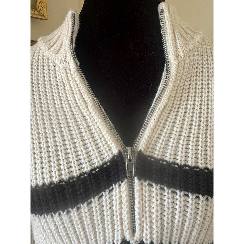 Sanctuary Chunky Knit Half Zip Sweater Cream Black Striped Size L - Picture 11 of 11